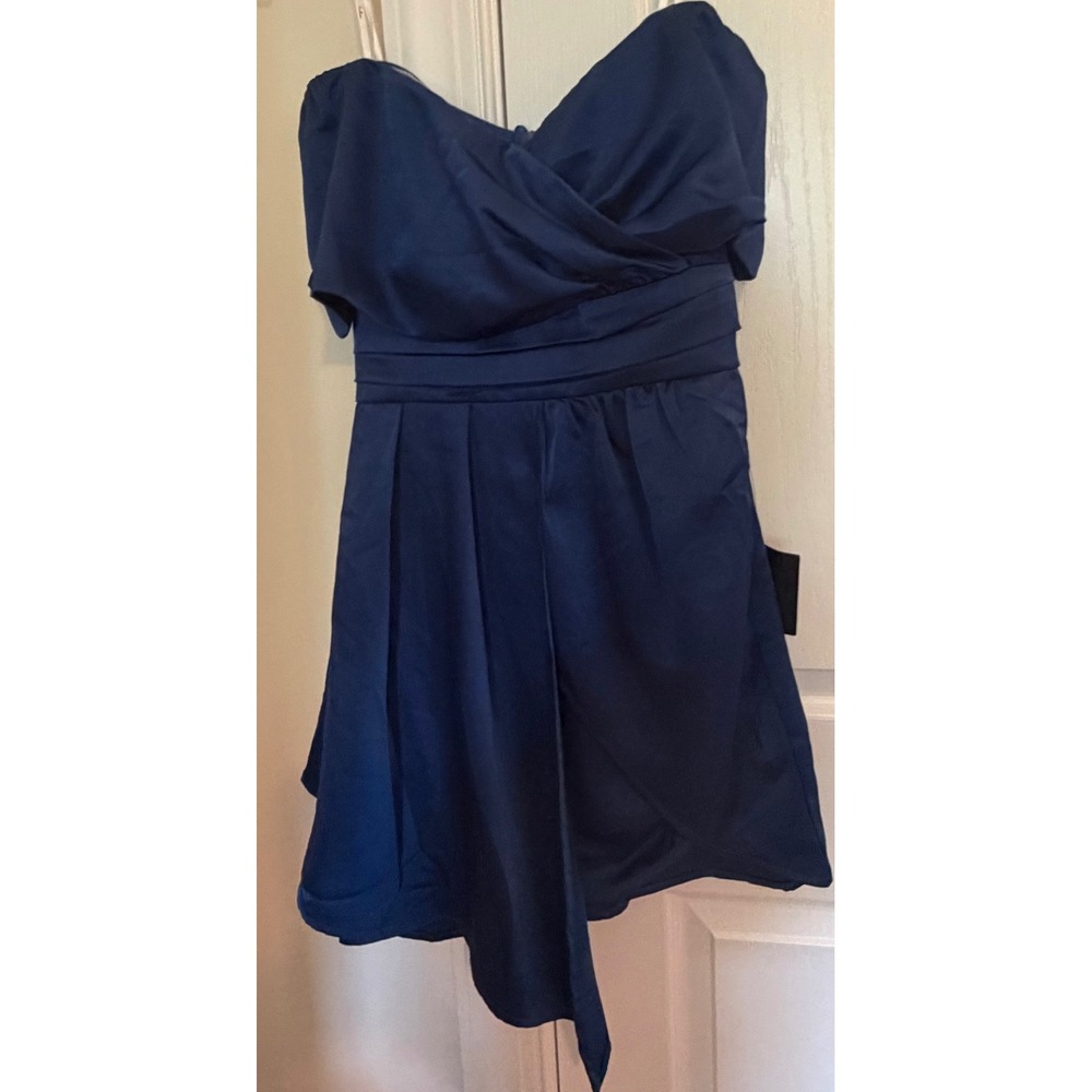 Lulus Womens Navy Blue Satin Strapless Sweetheart Neck Pleated dress  XS NWT